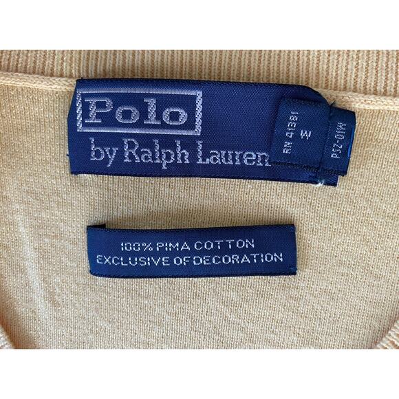 POLO RALPH LAUREN V-neck Pima Cotton Lightweight Yellow Sweater M - Picture 3 of 7